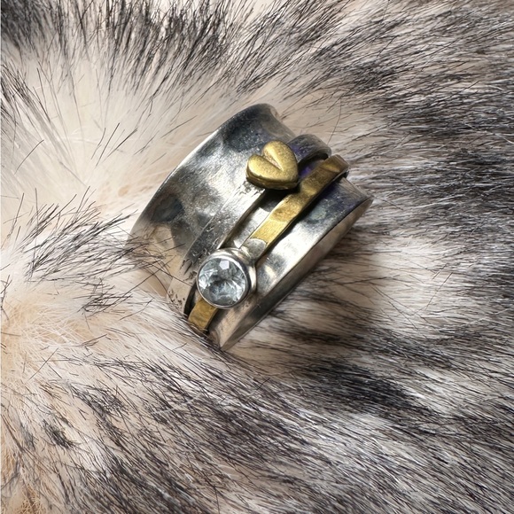 925 Sterling Silver & Bronze Hammered Spinner Ring - Picture 9 of 13